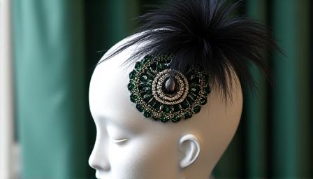 Tocado art deco con plumas y cristales